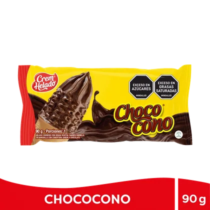 Empaque oficial amarillo de Choco Cono Crem Helado con la imagen de un cono cubierto de chocolate.
