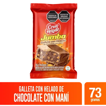 Empaque oficial rojo de Galleta con Helado Jumbo de chocolate con maní.