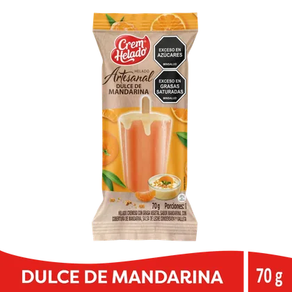 Empaque oficial de Helado Artesanal Crem Helado sabor dulce de mandarina.