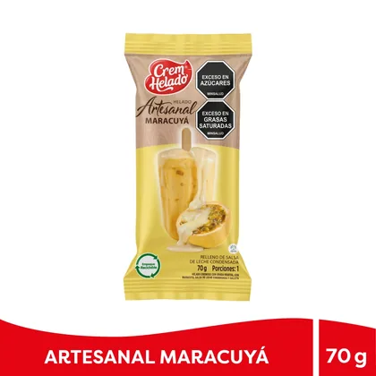 Empaque oficial de Helado Artesanal Crem Helado sabor maracuyá.