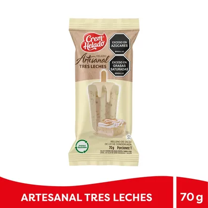 Empaque oficial de Helado Artesanal Crem Helado sabor tres leches.